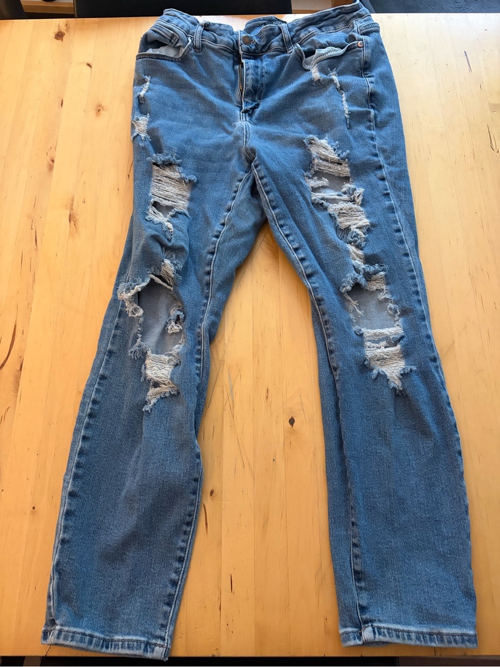 Judy Blue Distressed Straight-Leg Jeans - Medium Blue